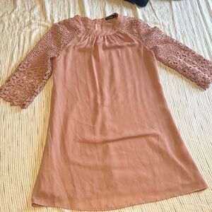 SHEIN Blush Dress with Lace Sleeves
